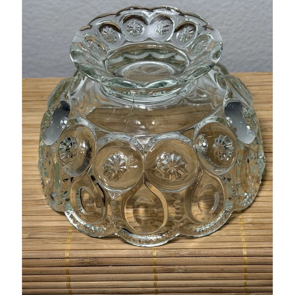 Vintage LE Smith Moon, And Stars clear Glass Pedestal compote Bowl, Candy Dish - Picture 6 of 8